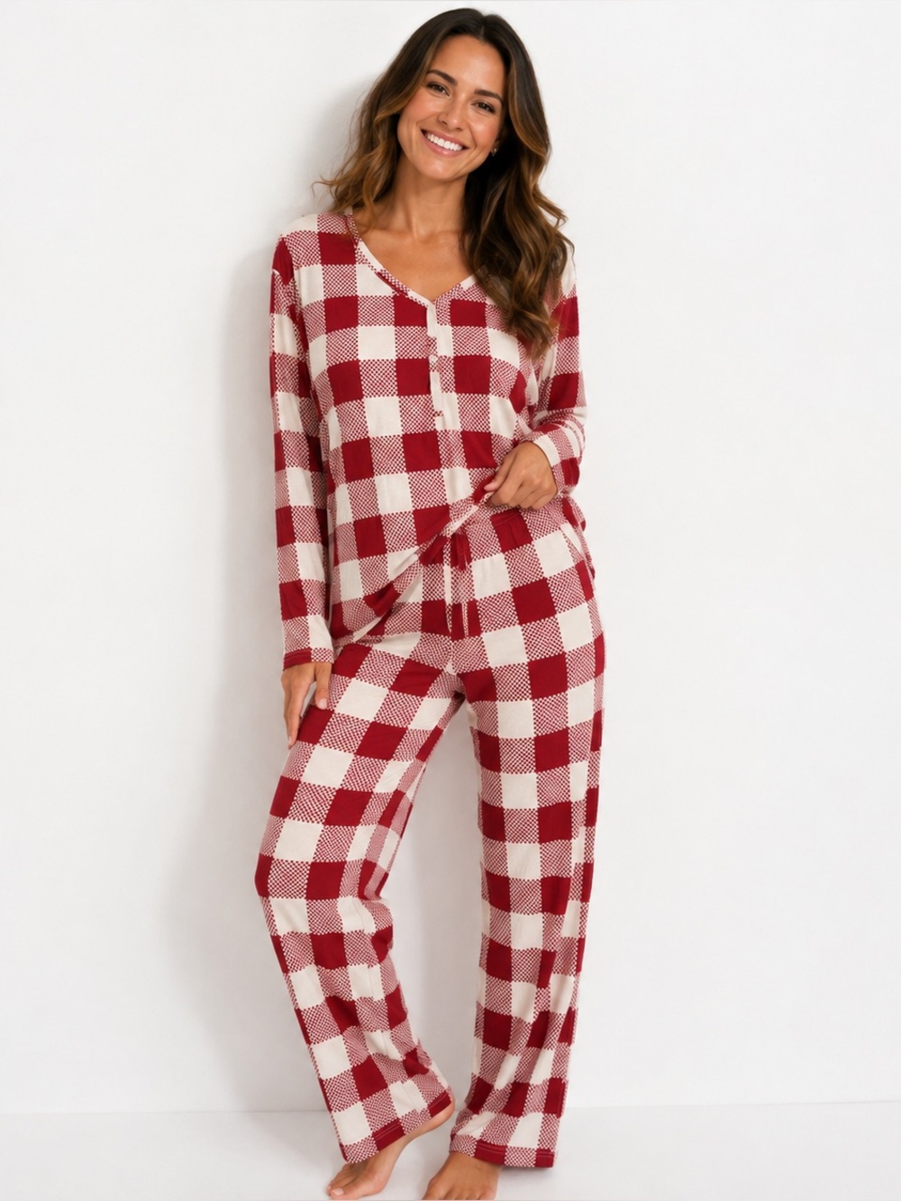 Forever French Women's Bamboo Pajamas XL red plaid Christmas holiday pants top